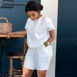 Summer Women's Printed Loose Short Sleeve Shorts Set