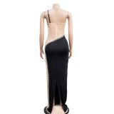 Fashion Women's Solid Color Beaded Sleeveless Strap Long Dress