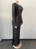 Fashion sexy cut-out knit hand hook tassel dress