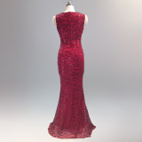 Celebrity matching evening dress sequins fish tail dinner party dress