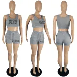 Women's Fashion Printed Tank Top Sports Set