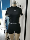 Fashion Women's Summer Black Casual Sexy Short Sleeve Shorts Two Piece Set