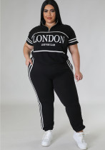 Fashion Plus Size Women'S Solid Letter Zip Pocket Sport Casual Two-Piece Pants Set