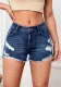 Women'S High Waisted Slim Fur Trim Denim Short Stretch Ripped Denim Pants