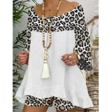 Spring Summer Women'S Leopard Print Patchwork Casual Fashion Long Sleeve Two Piece Shorts Set