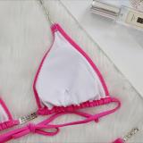 Women Sexy Crystal Diamond Chain Solid Lace-Up Bikini Two Pieces Swimwear