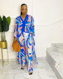 Digital printed chiffon cardigan loose Plus Size trousers two-piece suit African robe