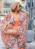 Digital printed chiffon cardigan loose Plus Size trousers two-piece suit African robe