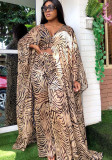 Digital printed chiffon cardigan loose Plus Size trousers two-piece suit African robe