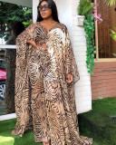 Digital printed chiffon cardigan loose Plus Size trousers two-piece suit African robe