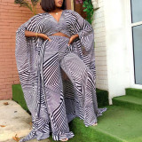 Digital printed chiffon cardigan loose Plus Size trousers two-piece suit African robe