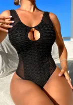 Swimsuit women's solid color sexy See-Through Mesh hollow one-piece bikini