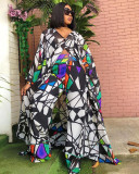 Digital printed chiffon cardigan loose Plus Size trousers two-piece suit African robe