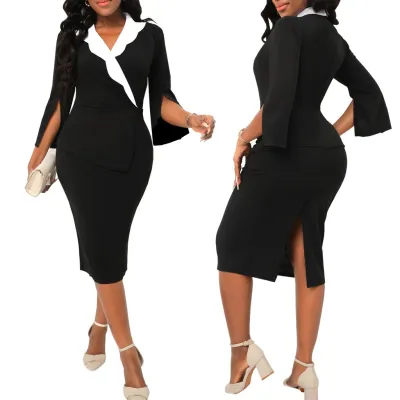 Sexy fashion solid color v-neck women's dress