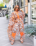 Digital printed chiffon cardigan loose Plus Size trousers two-piece suit African robe