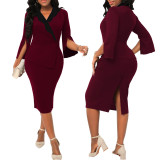 Sexy fashion solid color v-neck women's dress