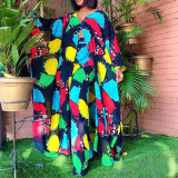 Digital printed chiffon cardigan loose Plus Size trousers two-piece suit African robe