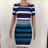 Fashion Women'S Striped Color Matching Slim Body Bodycon Dress