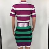 Fashion Women'S Striped Color Matching Slim Body Bodycon Dress