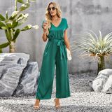 Women'S Solid Color Jumpsuit Summer Chic Career Loose Wide-Leg Trousers