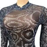 Summer Women'S Fashion Sexy Mesh Print Long-Sleeved Dress For Women