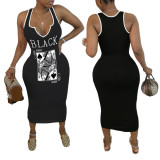 Women'S Plus Size Sexy Fashion Nightclub Sleeveless Poker Print Dress