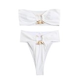 Cutout High Waist Sexy Strapless Two Pieces Bikini Swimsuit