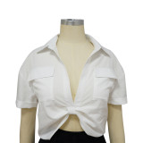 Fashion Women'S Shirt Trousers Suit With Belt Contrast Color Two Piece Set