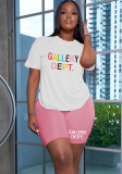 Women'S Spring Summer Multicolor Letter Print Short Sleeve T-Shirt Shorts Two Piece Set Casual Tracksuit