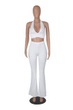 Women Casual V-Neck Crop Top And Wide-Leg Pants Two-Piece Set