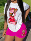 Women Cute Bear Print T-Shirt and Shorts Two-Piece Set
