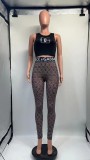 Stylish and Sexy Beaded Mesh Print Tight Fitting Bodycon Trousers Two-Piece Set