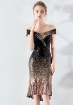 Wrapped See-Through L Gradient Sequins Bodycon Sexy Wedding Formal Party Dress