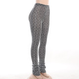 High Waist Black And White Corrugated Butt Lift Pile Pants Fashion Casual Versatile Slim Pants