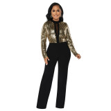 Slim Long Sleeve Sequined Party Fit Jumpsuit
