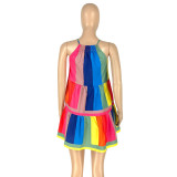 Women's Summer Rainbow Stripe Strap Dress