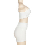 Women's Summer Slash Shoulder Tight Fitting Top High Waist Bodycon Shorts Sports Gym Set