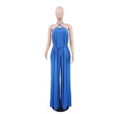 Solid Color Summer Sleeveless Slim Waist Wrapped Breast Loose Wide Leg Women's Jumpsuit