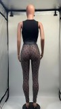Stylish and Sexy Beaded Mesh Print Tight Fitting Bodycon Trousers Two-Piece Set