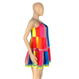 Women's Summer Rainbow Stripe Strap Dress