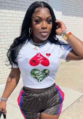 Women's fashion summer graffiti print solid color all-match t-shirt
