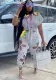 Women's Summer Fashion Tie-Dye Print Hollow Out Short Sleeve Two-Piece Pants Set