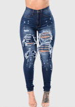 Spring Summer Denim Pants Micro Elastic Rip Ripped Stretch Tight Pants Ladies Jeans