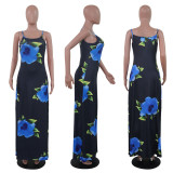 Summer Casual Long Dress Women's Printed Slim Sexy Strap Dress