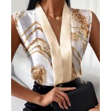 Fashion Casual Sleeveless V-Neck Printed Shirt For Women