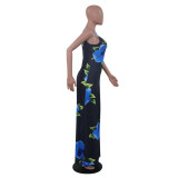 Summer Casual Long Dress Women's Printed Slim Sexy Strap Dress