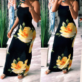 Summer Casual Long Dress Women's Printed Slim Sexy Strap Dress