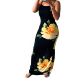 Summer Casual Long Dress Women's Printed Slim Sexy Strap Dress