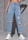 Women's Fashion Style Ripped Jeans Denim Straight Leg Pants