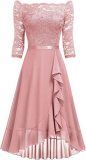 Women's Off Shoulder Half-Sleeve Sexy Lace Chiffon A-Line Dress